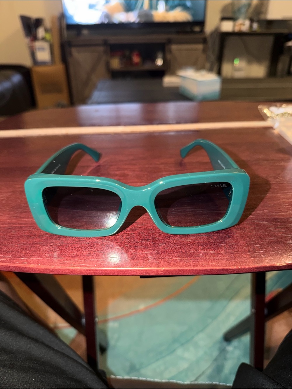 CHANEL Turquoise Rectangular Sunglasses